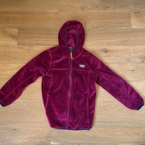 Llbean girls fuzzy fleece zip up hoodie in magenta